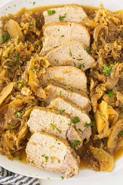 Pork Tenderloin And Sauerkraut, Tender Pork Loin, Pork Roast And Sauerkraut, Pork And Sauerkraut, Air Fryer Recipes Appetizers, Pork Salad, Fermented Cabbage, Pork Roast Recipes, Pork Ham