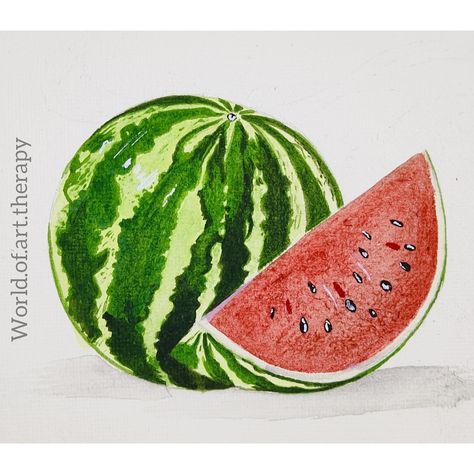 Watermelon painting using watercolours Painting Watermelon, Watermelon Sketch, Watercolor Watermelon, Watermelon Watercolor, Watermelon Marker Drawing, Watermelon Canvas Art, Watermelon Art Painting, Watermelon Drawing Realistic, Watermelon Painting Watercolors