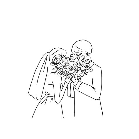 Bride And Groom Sketch, Marriage Cartoon, Bride Scrapbook, Married Couple Tattoos, Doodle Wedding, Drawings For Him, Posters Layout, Graphic Design Posters Layout, Wedding Collage