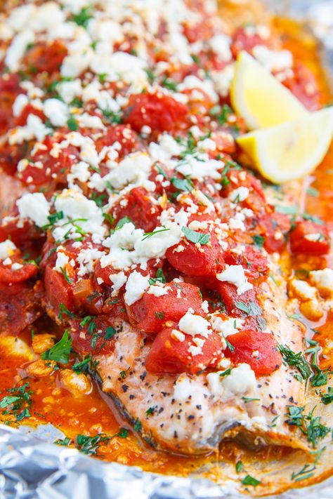 Salmon in a Tomato and Feta Sauce (aka Salmon Saganaki) Feta Dishes, Saganaki Recipe, Feta Sauce, Tomato And Feta, Salmon Baked, Feta Cheese Recipes, Closet Cooking, Feta Recipes, Quick Weeknight Meals