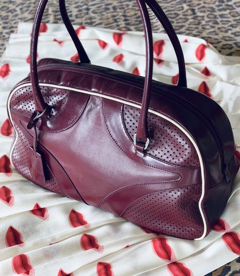 Prada Bowling Bag, Bowling Bag Purse, Bowling Bag, Marie Claire Magazine, Bowling Bags, Lips Print, Miuccia Prada, Perforated Leather, Givency Antigona Bag