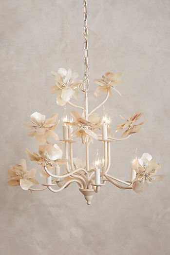 Pearled Magnolia Chandelier Magnolia Chandelier, Hanging Furniture, Shabby Chic Homes, Chandelier Lamp, Unique Lighting, Dining Room Lighting, Up Girl, Room Lights, Decor Lighting