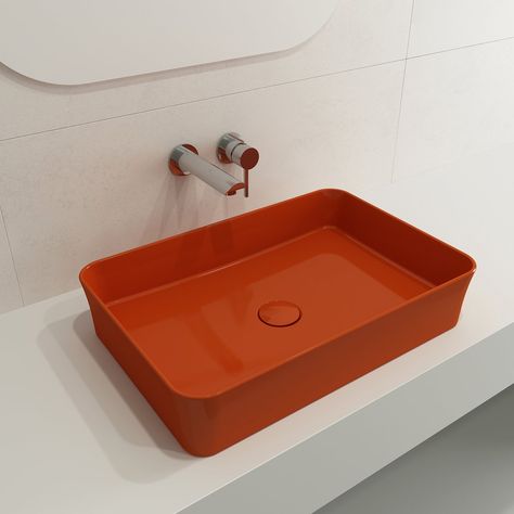 Fireclay Bathroom, Colored Sinks, Rectangular Vessel Sink, Faucet Design, Modern Deco, Clinic Design, Drain Cover, Sink Top, Vessel Sink Bathroom