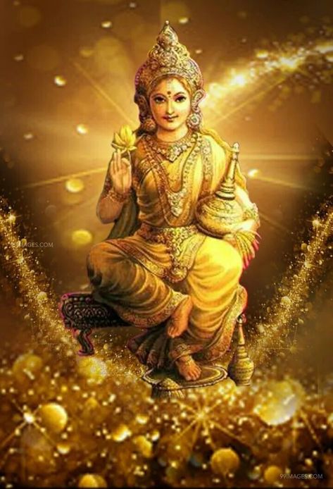 Download Goddess Lakshmi Gold Aesthetic Hd Wallpaper | Wallpapers.com Maa Laxmi, Maa Lakshmi, Saraswati Goddess, Shakti Goddess, Durga Images, Indian God, Lakshmi Images, Indian Goddess, Lord Ganesha Paintings