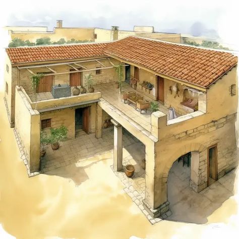 Minecraft Roman House, Minecraft Roman Villa, Ancient Greek Home, Pirate Architecture, Ancient Greek House, Old Egyptian House, Ancient Roman Villa Floor Plan, City Craft, Ancient Roman Houses