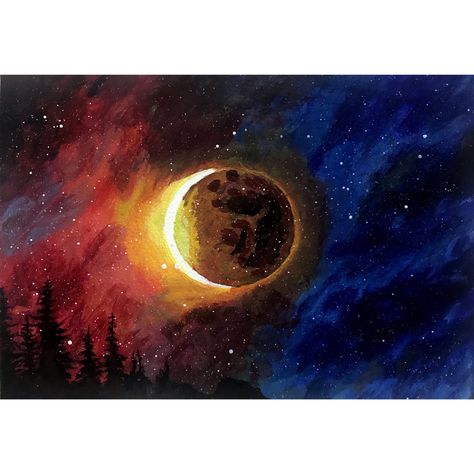 #acrylic #painting Eclipse Painting Ideas, Eclipse Painting Easy, Solar Eclipse Watercolor, Solar Eclipse Rock Painting, Solar Eclipse Painting, Solar Eclipse Drawing, Solar Eclipse Art, Eclipse Painting, Acyrlic Painting