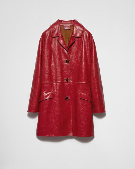 Suede Coat Women, Red Crackle, Retro Silhouette, Prada Red, Jogging Suit, Coat Stands, Suede Coat, Lacing Sneakers, Coat Women