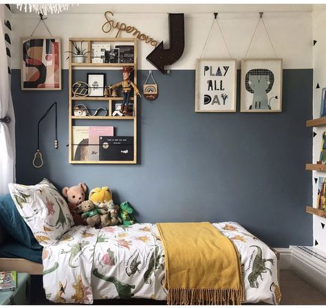 Little Boys Room Ikea, Boys Bedroom Aged 4, Boy Room Wall Color, Scandi Boys Bedroom, Dark Blue Kids Bedroom, Blue Boys Room Paint, Boys Box Room Bedroom Ideas, Blue Childrens Bedroom, Dark Blue Kids Room