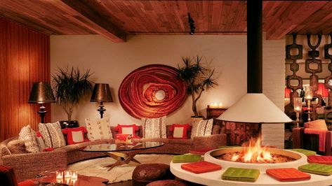 The Parker Palm Springs — Hotel Review | Condé Nast Traveler Parker Hotel Palm Springs, Fire Pit With Seating, Space Age Interior, Palm Springs Interior Design, Palm Springs Interior, Palm Springs Hotel, The Parker Palm Springs, 70s Interior Design, Atomic Decor