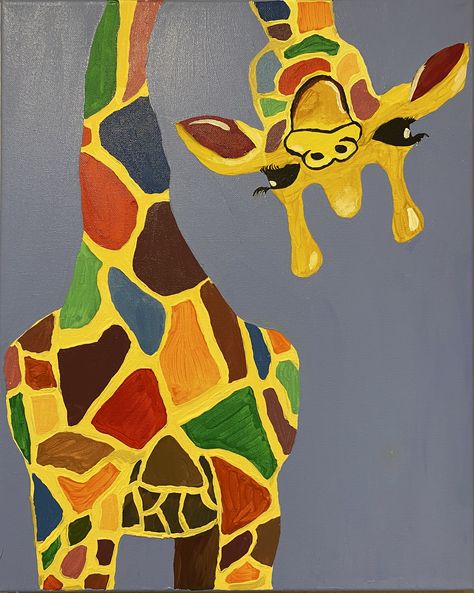 Giraffe Abstract Art, Girrafe Painting Easy, Giraffe Collage, Giraffe Canvas Painting, Colorful Giraffe, Colorful Animal Paintings, Animal Paintings Acrylic, Mouse Art, Giraffe Painting