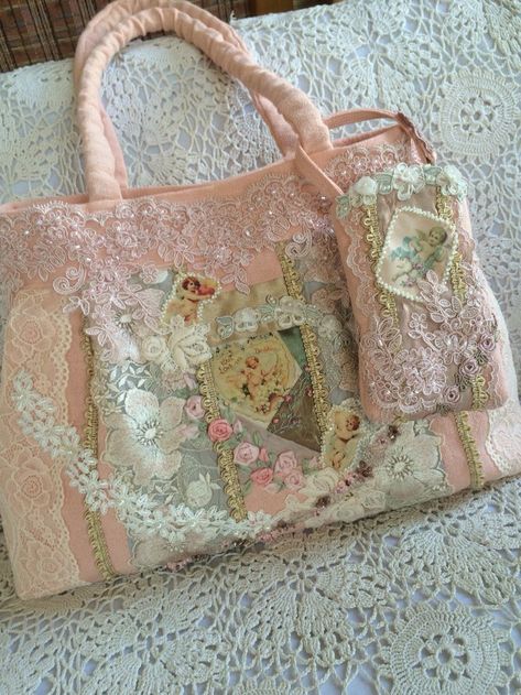 Tote Embroidery, Shabby Chic Bags, Lace Purse, Purse Handmade, Work Tote, 자수 디자인, Pretty Bags, Embroidery Inspiration, Cute Bags