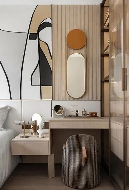 Room Mirror Design, Earthy Tones Bedroom, Mirror Washroom, Memphis Interior Design, Mirror Design Ideas, Modern Memphis, Wash Room, Bedroom Makeup Vanity, Dressing Table Design