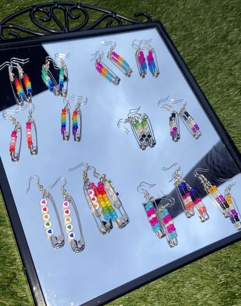 Alt Earrings, Pride Earrings, Pin Earrings, Safety Pin Earrings, Earrings Diy, Rainbow Earrings, Letter Beads, Rainbow Heart, Lgbt Pride