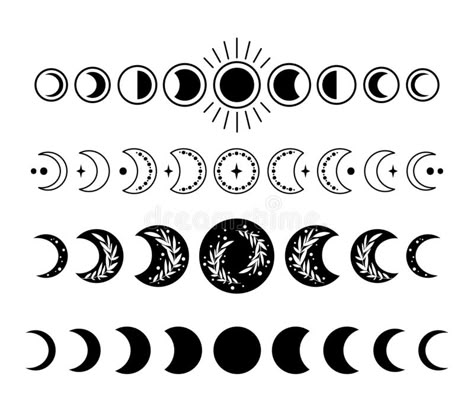 Moon Phases Drawing, Moon Doodles, Moon Phases Tattoo, Phase Of The Moon, Moon Phases Art, Tattoo Thoughts, Moon Set, Moon Vector, Moon Symbols