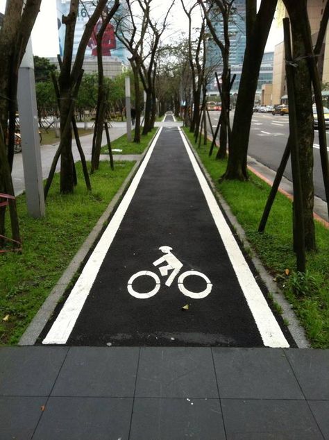 a serious bike lane. Bike Lane Design, Bicycle Lane, Streetscape Design, Bicycle Quotes, New Urbanism, Public Space Design, Urban Bike, Bike Lane, Landscape And Urbanism