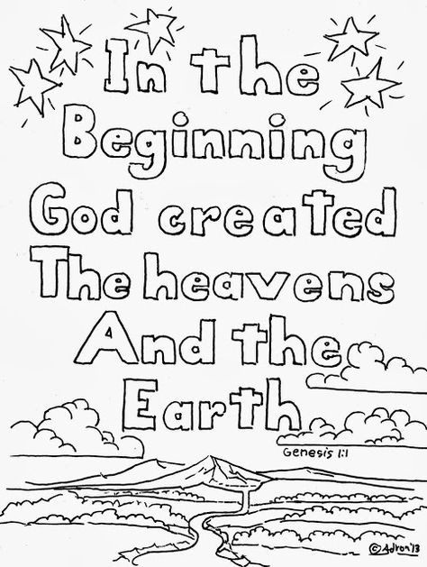 Coloring Pages for Kids by Mr. Adron: Genesis 1:1 Coloring Page, Free Earth Coloring Pages, Creation Coloring Pages, Sunday School Coloring Pages, Bible Verse Coloring Page, Bible Story Crafts, In The Beginning God, Inspirational Photography, Preschool Bible, Bible Verse Coloring