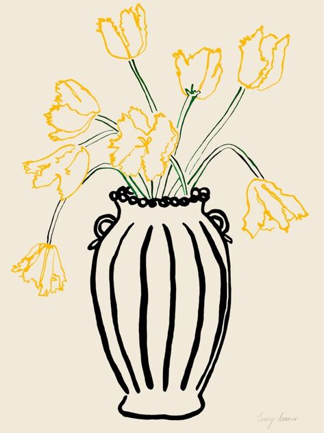 Tulips In A Vase, Artfully Walls, Flowers In A Vase, Parrot Tulips, Ink Illustration, Arte Inspo, Arte Sketchbook, Ink Illustrations, Arte Floral