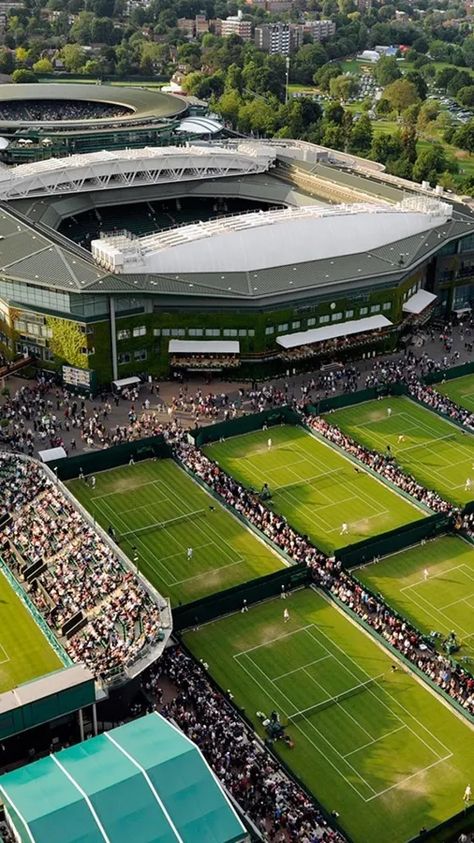 Download Wimbledon Bird's Eye View Photograph Wallpaper | Wallpapers.com Tennis Court Wallpaper, Wimbledon Tennis Courts, Artsy Wallpaper Iphone, Tennis Wallpaper, Tennis Aesthetic, Wimbledon Tennis, Tennis Life, Hypebeast Wallpaper, Tennis Courts