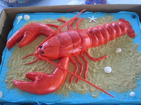 The wonderful Lobster cake made by "Great Cakes" of Westport, CT Lobster Crafts, Lobster Decor, Lobster Cake, Sculpey Ideas, Lobster Fest, 60th Bday, Summer Sweets, Clam Bake, Sculpted Cakes