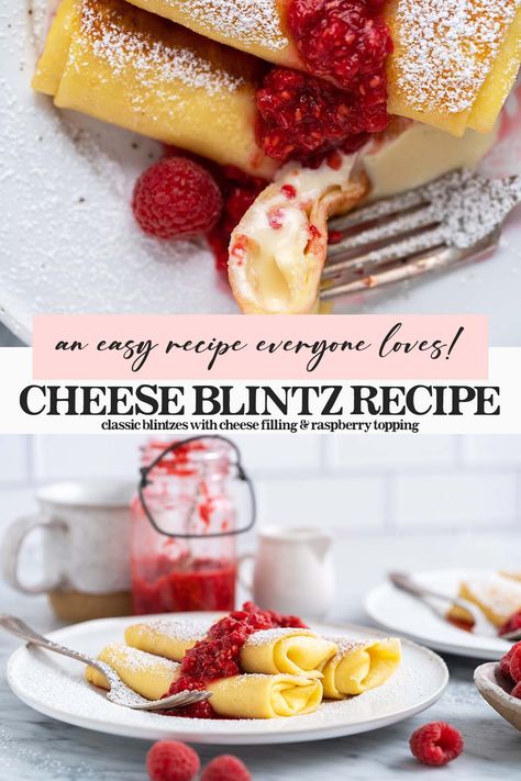 Cheese Blintz Recipe Cheese Blintzes Filling, Cheese Blitz, Cheese Blintz Recipe, Cheese Blintz, Fresh Raspberry Sauce, Blintzes Recipe, Cheese Blintzes, Cooks Country, Neufchatel Cheese