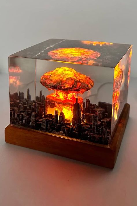 Resin Art With Lights, Mushroom Cloud Art, Resin Idea, Diorama Art, Cloud Night, Resin Night Light, Cloud Night Light, Mushroom Cloud, Resin Diorama