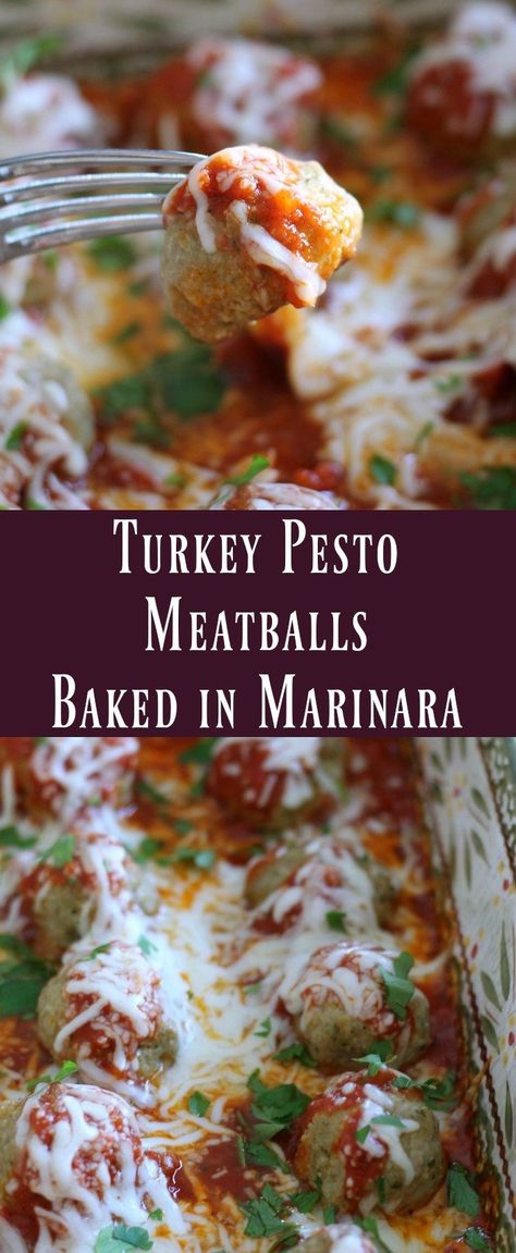 Turkey Pesto Meatballs, Pesto Meatballs, Turkey Pesto, Meatballs Baked, Healthy Turkey Recipes, Marinara Recipe, Meatball Bake, Healthy Turkey, Meal Prep Ideas