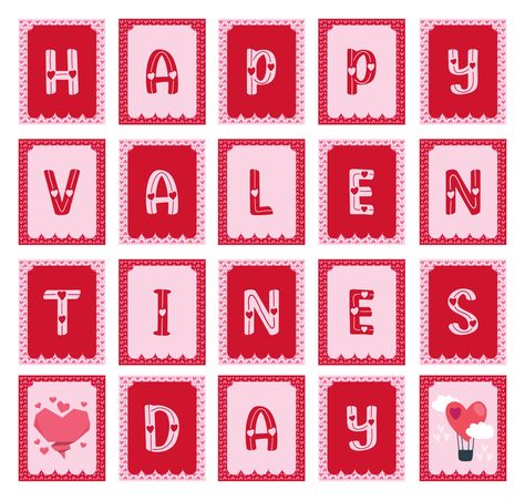 Valentines Banner Printable, Valentines Classroom Decorations, Bunting Banner Template, Valentine's Printables, Valentine's Day Origin, Happy Valentines Day Sign, Printable Banner Template, Happy Birthday Valentine, Valentines Envelopes