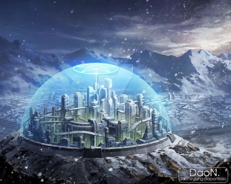 Domed City, Dome City, Sci Fi City, Fantasy City, Fantasy Castle, Fantasy Places, Futuristic Art, Futuristic City, Science Fiction Art