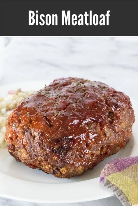 Bison is naturally sweet and lean, your family will love this meatloaf recipe! #meatloaf #bison #buffalo Bison Meatloaf Recipe, Buffalo Meat Recipes, Bison Meat Recipes, Bison Meatloaf, Bison Burger Recipe, Ground Bison Recipes, Recipe Meatloaf, Bison Recipes, Healthy Meatloaf