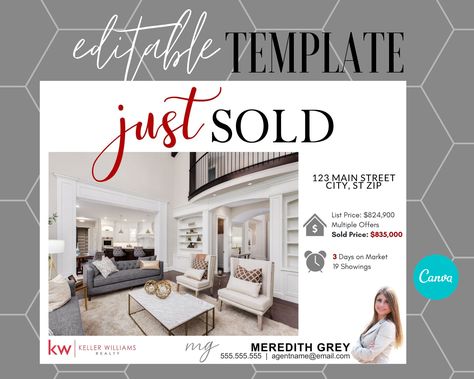 Real Estate Just Sold Postcard & Social Post Template | Just Sold | Editable | Canva Template | REALTOR Marketing by HomeGirlDesignCo on Etsy Real Estate Sold Posts, Just Sold Postcard, Just Sold Real Estate Marketing, Just Sold Real Estate, Realtor Postcards, Realtor Signs, Transaction Coordinator, Real Estate Postcards, Email Signature Templates