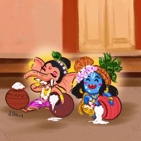 No photo description available. Krishna Cute, राधा कृष्ण, Ganesha Drawing, Krishna Hd, Krishna Hindu, Baby Ganesha, Little Krishna, Baby Krishna, Lord Ganesha Paintings