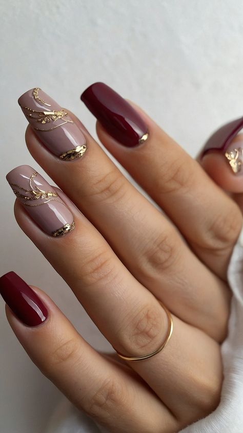 Get inspired by these fall nails ideas for beautiful autumn designs in trending colors From simple to cute and trendy designs these early autumn nail designs range from subtle neutrals to bold trending hues Rose Color Nail Designs, Fall Nail Designs On Black Women, Maroon And Gold Nail Ideas, Autumn Nails Glitter, Nail Designs For Fall Autumn, Autumnal Nail Designs, Stamp Nail Designs, Stylish Fall Nails, Autumn Nail Designs 2024