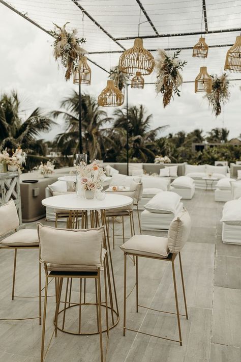 Personalized Wedding Details, Cocktail Wedding Reception, Beach Wedding Reception, Cocktail Hour Wedding, Wedding Lounge, Tulum Wedding, Boho Beach Wedding, Rooftop Wedding, Destination Wedding Inspiration