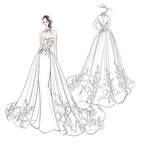 Create Your dream wedding dress with Giorgia Couture’s Creative Director Vienna Mei Wedding Dress Sketches Illustration, Wedding Dresses Sketches, Wedding Dress Sketches Design, Wedding Dress Drawing, Wedding Dress Sketch, Wedding Dress Drawings, Wedding Dress Illustrations, Wedding Dress Sketches, Draw Fashion