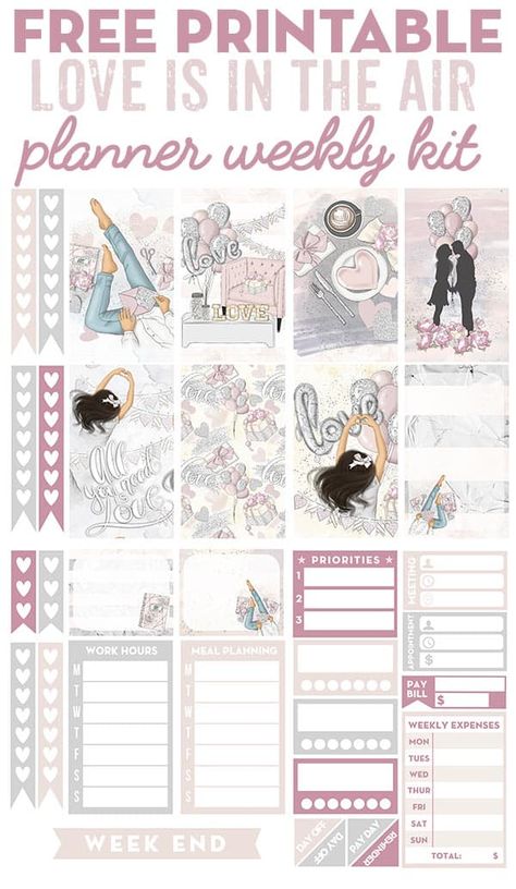 Free Printable Valentine's Day planner stickers weekly kit to decorate your planner for Valentine's Day or any other romantic occasion: anniversary, wedding...#freeprintable #printable #planner #plannerstickers #happyplanner #valentinesday #lovelyplanner Planning Routine, Planner Vintage, Free Printable Planner Stickers, Types Of Planners, Free Planner Stickers, Happy Planner Stickers, Valentines Printables Free, Printables Free, Journaling Cards