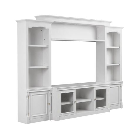 PRICES MAY VARY. Crafted from acacia and rubberwood, with MDF veneers White finish Also available in blue, gray, and charcoal The Virginia Entertainment Center is sure to transform your living space with its traditional moldings and clean lines. With plenty of room for storage and display, including adjustable shelves, this wall unit ensures that you can keep organized and adds an elegant touch to your home. Important features, such as the touch-operated LED light in the bridge and wire manageme Gray Entertainment Center, Grey Entertainment Center, Virginia Grey, White Entertainment Center, Entertainment Center Furniture, Grey Hardwood, Wood Entertainment Center, Tov Furniture, White Cabinet