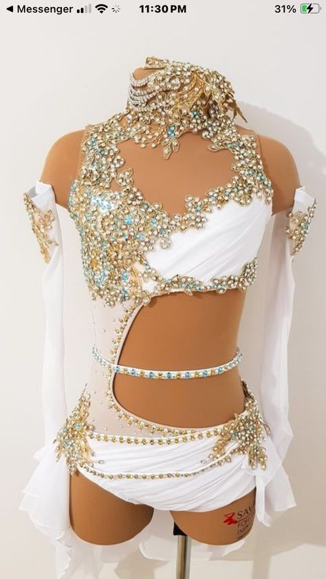 White Dance Costumes Contemporary, Majorette Outfits, Dance Wear Outfits, Solo Dance Costumes, Pretty Dance Costumes, Jazz Dance Costume, Trio Costumes, Dance Uniforms, Dance Competition Dress