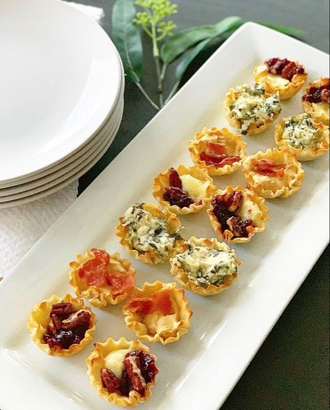 3 Easy Appetizers Using Phyllo Cups - Crisp Collective Brie Phyllo Cups, Phyllo Shells, Pecan Bites, Phyllo Recipes, Cream Cheese Appetizer, Phyllo Cups, Summer Sausage, Fall Appetizers, Appetizer Ideas