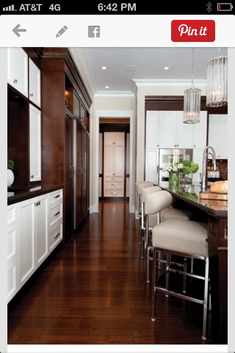 Kitchen floors Mahogany Floors Kitchen, Kitchen With Mahogany Floors, Decor With Cherry Wood Floors, Mahogany Floor Bedroom, White And Brown House Interior, Mahagony Floor Interior, Living Room Dark Hardwood Floors, Mahogany Wood Interior Design, Red Mahogany Floors