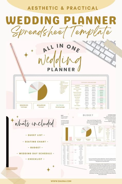 Wedding Planning Made Easy: Top Aesthetic Wedding Planner Spreadsheet Templates. Streamline Your Wedding Prep and Organize Your Big Day With Practical Planner Spreadsheets! — DIAxNA Bridal Checklist, Wedding Planner Spreadsheet, Wedding Planning Spreadsheet, Diy Wedding Planning, Top Aesthetic, Wedding Schedule, Online Planner, Aesthetic Wedding, Practical Wedding