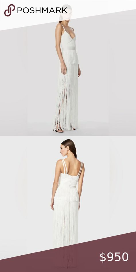 Hervé Léger White Strappy Ottoman Fringe Gown Fringe Gown, Herve Leger, One Night, Rehearsal Dinners, Rehearsal Dinner, Wearing Dress, First Night, Ottoman, Dresses Skirts