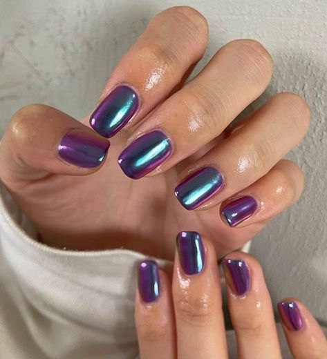 Purple And Chrome Nails, Purple Chrome Nails Short, Mood Ring Nails, Purple Chrome Nails, Taylor Swift Nails, Purple Chrome, Gelish Nails, Nails Only, Glam Nails