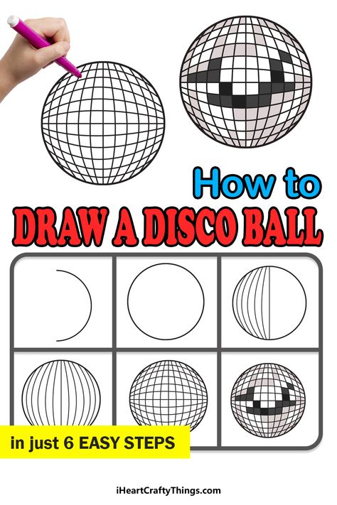 How To Draw A Disco Ball Step By Step! How To Draw A Disco Ball Step By Step, Disco Ball Art Project, How To Draw A Disco Ball, Disco Ball Painting Tutorial, How To Paint A Disco Ball, Disco Drawing, Disco Ball Mosaic, Watercolor Disco Ball, Disco Ball Drawing