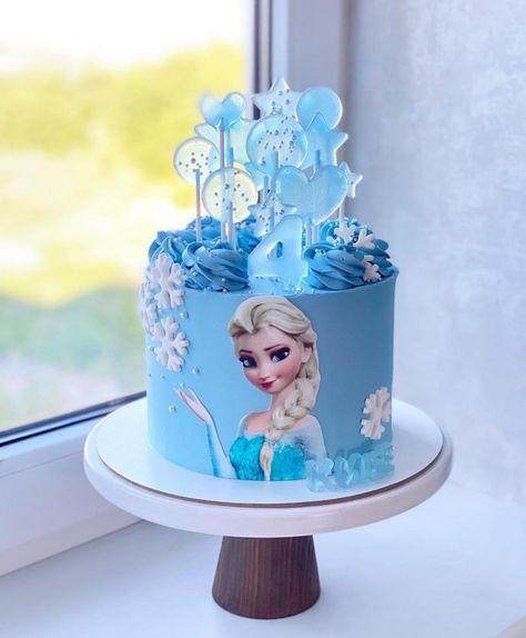 Elsa Themed Birthday Cake, Frozen Cake Design Birthdays, Frozen Cakes For Girls Birthday, Simple Frozen Birthday Cake, Elsa Cake Design, Elsa Theme Cake, Princess Elsa Cake, Frozen Cake Ideas, Frozen Cake Designs