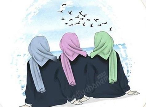 3 Friends Dp, Cute Hijab Cartoon Wallpaper, Sisters Drawing, Cartoons Dp, Best Friends Cartoon, Friends Illustration, Three Best Friends, Islamic Cartoon, Friend Cartoon