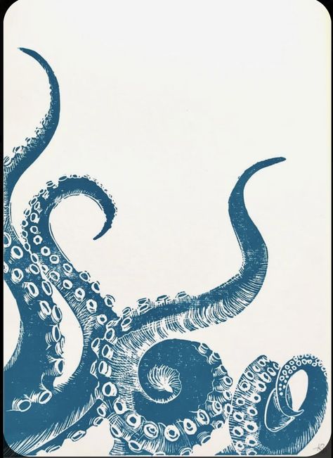 Octopus Lino Print, Octopus Linocut, Octopus Tentacles Drawing, Camper Walls, Octopus Tentacles Art, Tentacle Art, Octopus Drawing, Octopus Illustration, Sea Life Art