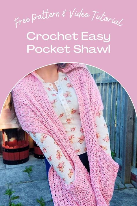 Easy Crochet Pocket Shawl For Beginners, Easy Pocket Shawls Free Pattern, Free Pocket Shawl Crochet Pattern, Crochet Wrap Pattern Free Rectangle, Simple Crochet Shawl Pattern Free, Crochet Pocket Scarf Pattern Free, Crochet Wrap With Pockets Free Pattern, Pocket Shawl Crochet Free Pattern, Crochet Shawl With Pockets Free Pattern