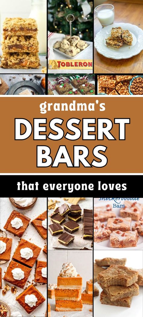 An image collage of 24 dessert bar recipes that grandma used to make. The image contains various dessert bars with text overlay that signifies 24 Grandma’s Best Dessert Bar Recipes Bar Treats Dessert, Celebration Of Life Party Food, Desert Bar Wedding Mini Desserts, Easy Unique Dessert Recipes, Best Desserts For A Party, Bar Deserts Recipes, Large Desserts For A Crowd, Bar Recipes Dessert, Easy Baked Desserts