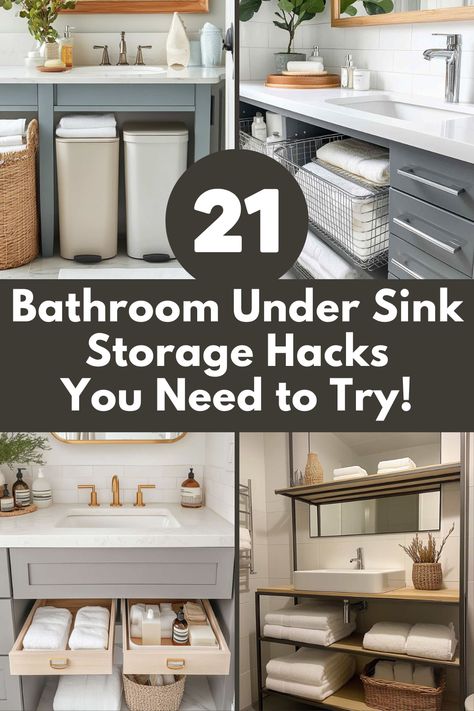 Discover the best bathroom under sink storage hacks to keep your essentials organized and easy to find. With tips for stacking, hanging, and using every corner, these ideas are perfect for maximizing your bathroom space! #BathroomOrganization #UnderSinkStorage #SmallSpaceSolutions #HomeOrganization #BathroomStorageIdeas #UnderSink Open Bathroom Sink Storage, Under Bathroom Cabinet Storage Ideas, Organize Under Bathroom Sink Ideas, Under Vanity Storage Ideas, Under Bathroom Cabinet Storage, Under Bathroom Sink Organization Diy, Under Cabinet Storage Ideas, Ikea Under Sink Storage, Under The Sink Organization Bathroom