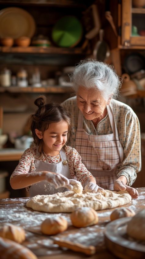 #Baking #Generational Love: A heartwarming #moment as a #grandmother shares her #baking secrets with her smiling young #granddaughter. #kitchen #tradition #aiart #aiphoto #stockcake ⬇️ #Download and 📝 #Prompt 👉 https://stockcake.com/i/baking-generational-love_282456_56881 Grandma And Grandkids Poses, Grandmother Granddaughter Photography, Baking With Grandma, Grandma Photos, Natural Interior Design, Baking Secrets, Grandma Cooking, Vintage Cooking, Aging Well